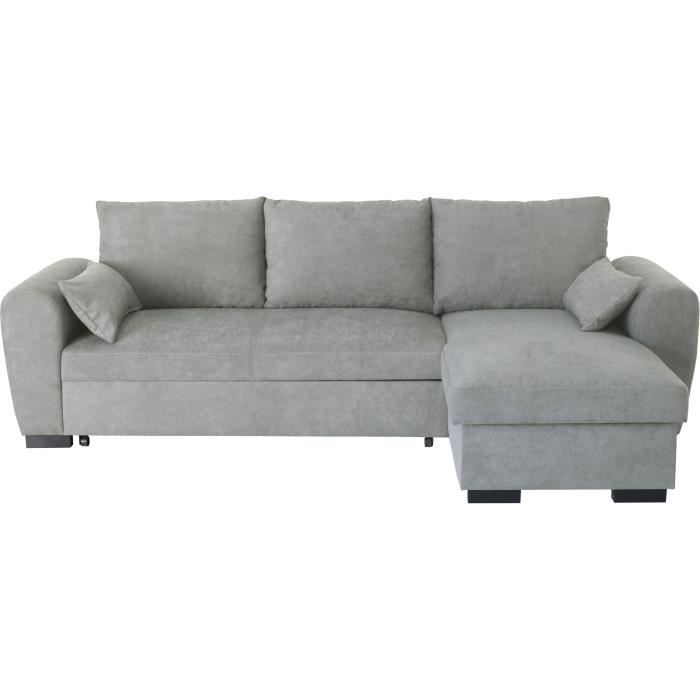 Canapé d'angle convertible réversible MAX - Méridienne avec coffre - Tissu gris clair - L 240 x P 14