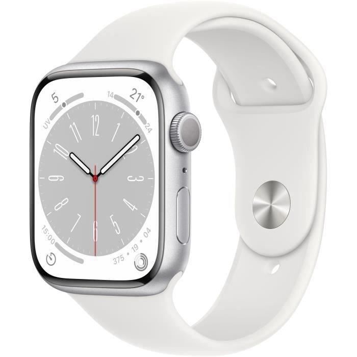 Apple Watch Series 8 GPS - 45mm - Boîtier Silver Aluminium Bracelet White Sport Band Regular (2022) - Reconditionné - Etat correct - Apple