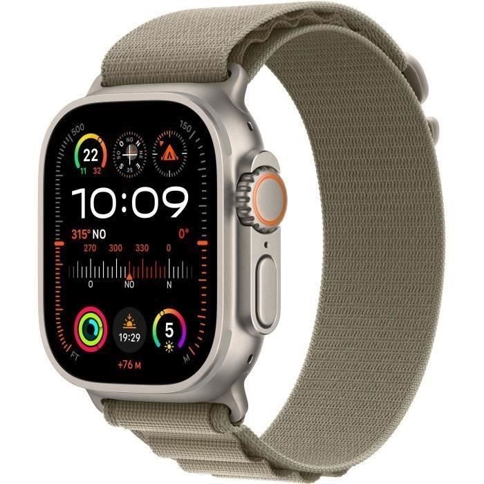 Apple Watch Ultra 2 GPS + Cellular- 49mm - Boîtier Titanium - Bracelet Olive Alpine Loop M (2023) - Reconditionné - Etat correct