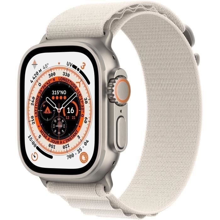 Apple Watch Ultra GPS + Cellular - 49mm - Titanium - Bracelet Starlight Alpine Loop - Medium (2022) - Reconditionné - Etat correct - Apple