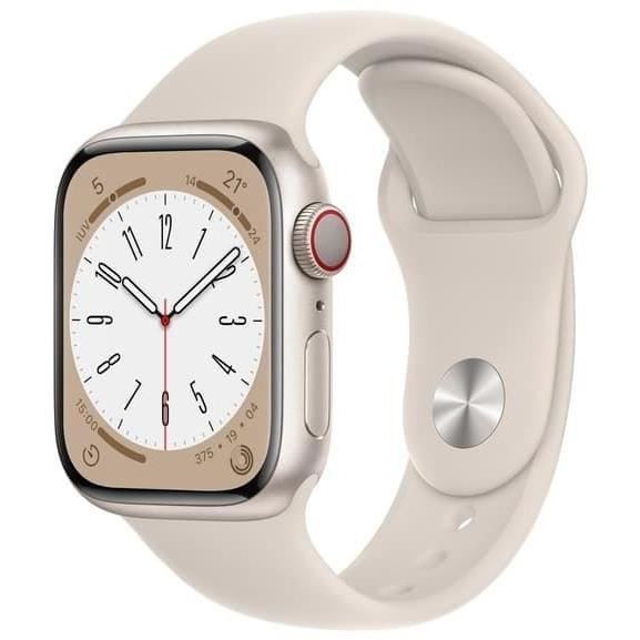 Apple Watch (Series 8) 2022 GPS 41 mm - Aluminium Lumière stellaire - Bracelet sport Lumière stellai - Reconditionné - Etat correct - Apple