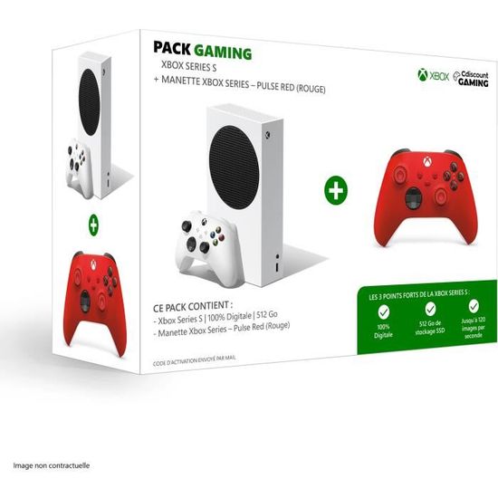 Pack Xbox : Console Xbox Series S - 512Go + 2ème manette Xbox Series sans fil nouvelle génération - Pulse Red (Rouge)