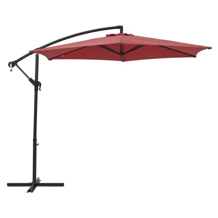 Parasol déporté diamètre 3m - structure en aluminium avec toile polyester 180g- Rouge - Tohota
