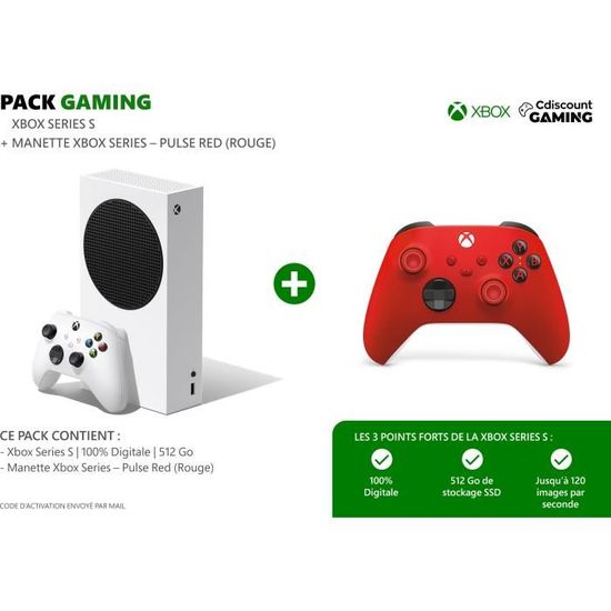 Xbox Series S 512GB + Manette Xbox Rouge Sans Fil - Pulse Red