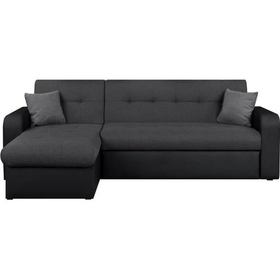 Roman Canape D Angle Reversible Convertible Coffre De Rangement 3 Places Tissu Gris Et Simili Noir L 235 X P 85 153 Cm Cdiscount Maison