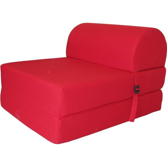 chauffeuse convertible june 1 place en tissu rouge - style contemporain - l 58 x p 75 cm