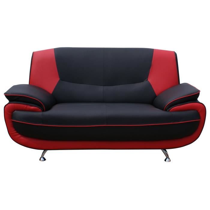 Spacio Canape Droit Fixe 2 Places Tissu Noir Et Rouge