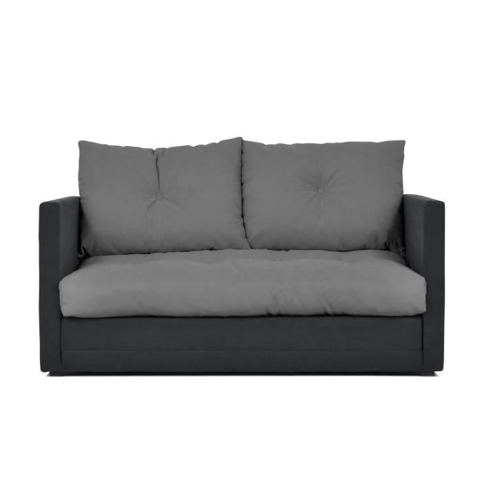Bryan Canapé 2 Places Convertible En Tissu Noir Et Gris L
