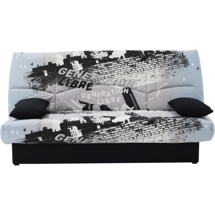 Clic clac 3 places DREAM - Tissu 100% Coton imprimé Parkour gris - Couchage 125x190 cm - L190 x P92 