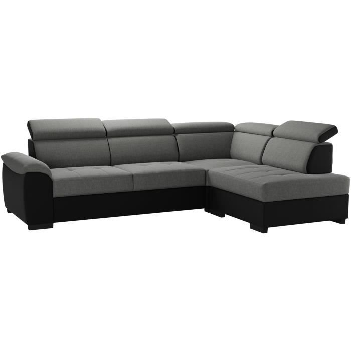 Kylian Canape D Angle Reversible Convertible Coffre De Rangement Tissu Noir Et Gris L 258 X P 187 X H 77 89 Cm Achat Vente Canape Sofa Divan Soldes Cdiscount