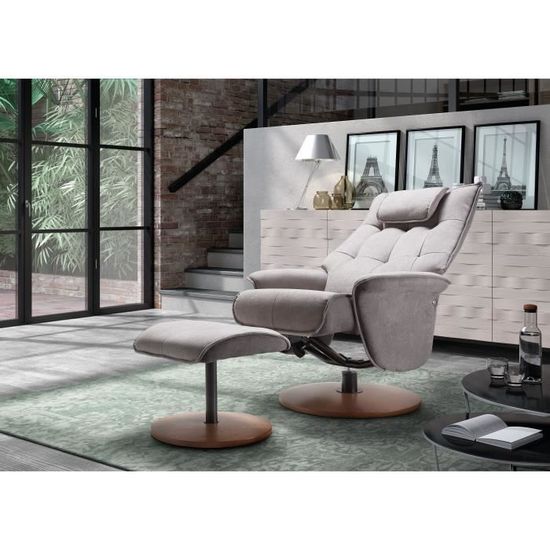 Lisboa Fauteuil De Relaxation Pouf Tissu Gris L 73 X P 83 X H 107 Cm