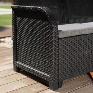 Salon De Jardin Keter Rosario – 2 Fauteuils + Table Aspect Rotin Graphite, Coussins Inclus