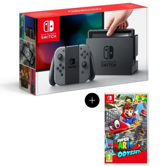 Console Nintendo Switch avec paire de Joy-Con gris + Super Mario Odyssey