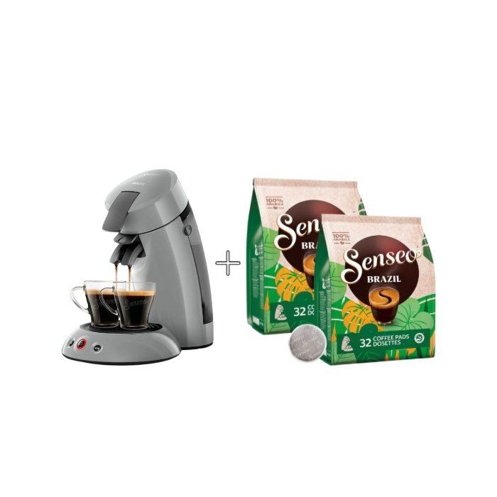 Cafetière à dosette - PHILIPS - SENSEO - HD6553/71 - Original - Gris + 2 Paquets de 32 dosettes - Espresso Brazil