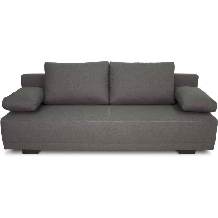 Banquette convertible en Tissu Gris – L 194 x P 80 x H 77 cm – LARA - Fabriqué en Ukraine