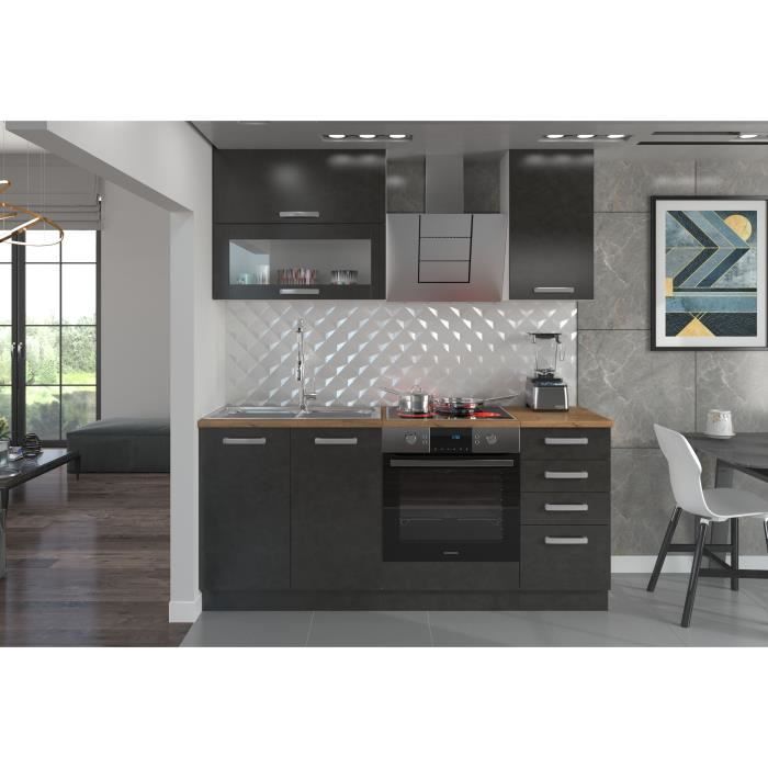 LASSEN Cuisine complète L 180 cm avec meuble four et plans de travail - 6 éléments - Gris Matera