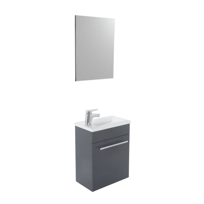 ONDEE ZEN Lave-mains NINO - avec miroir - 44cm - Gris - Laqué - Livré en kit