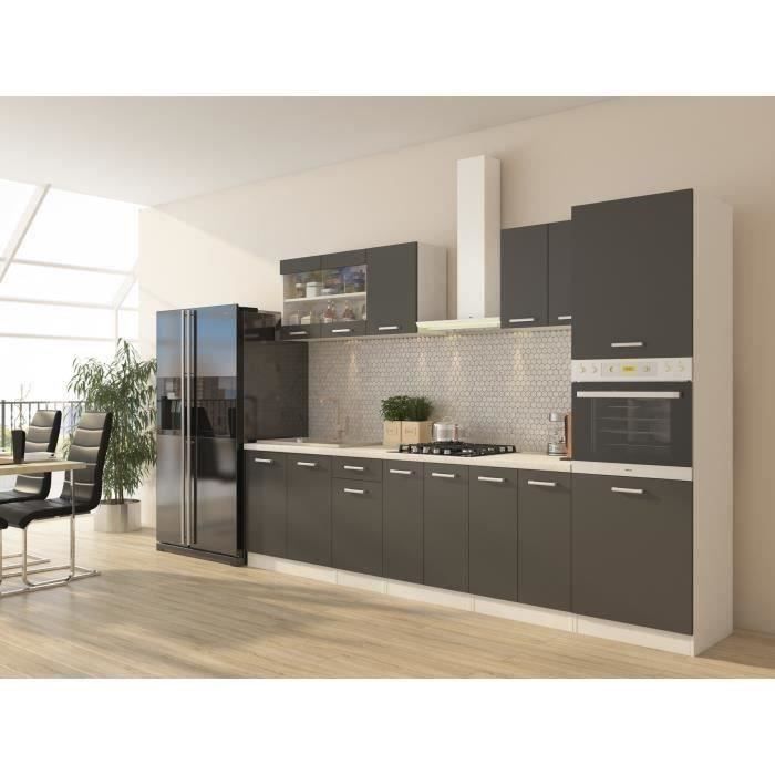 ULTRA Cuisine complète avec colonne four et plan de travail inclus - L 300 cm - 9 éléments - Gris ma