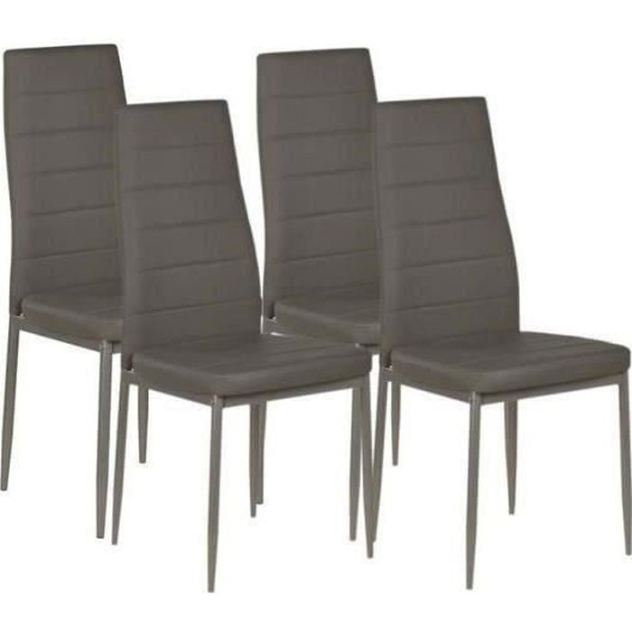 VOGUE Lot de 4 chaises de salle à manger - Simili gris foncé - Style contemporain - L 43 5 x P 52 cm VOGUE Lot de 4 chaises de salle à manger - Simili gris foncé - Style contemporain - L 43 5 x P 52 cm