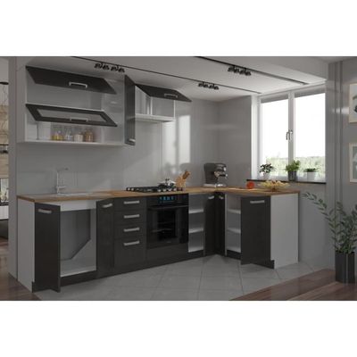 Cuisine en angle R-Line, 227 x 287 cm , PT Chêne, Bleu-gris/anthracite, Vicco - Maison