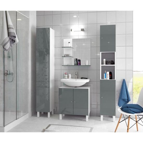 Corail Meuble Sous Lavabo L 60 Cm Gris Laque Cdiscount Maison
