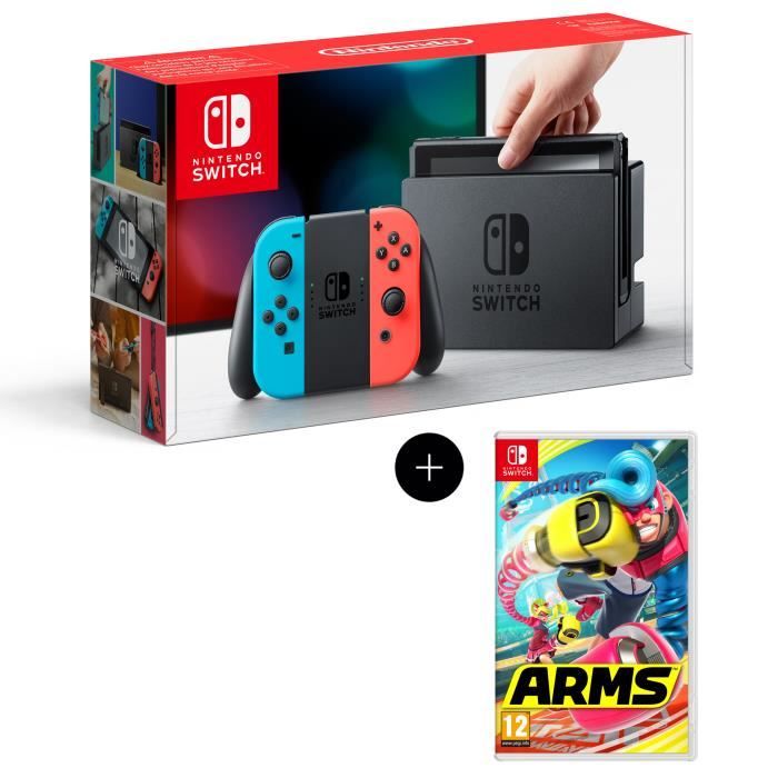 Console Nintendo Switch avec paire de joycon bleu néon / rouge néon + Arms Cdiscount Jeux vidéo
