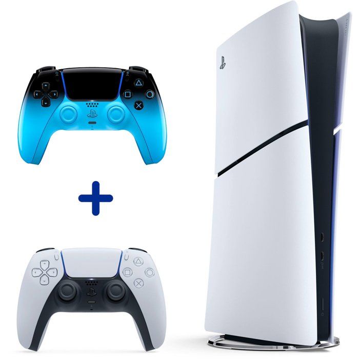 Pack PS5 Digitale (sans lecteur CD) : Console PlayStation 5 (Modèle Slim) + 2ème manette DualSense Rhythm Blue