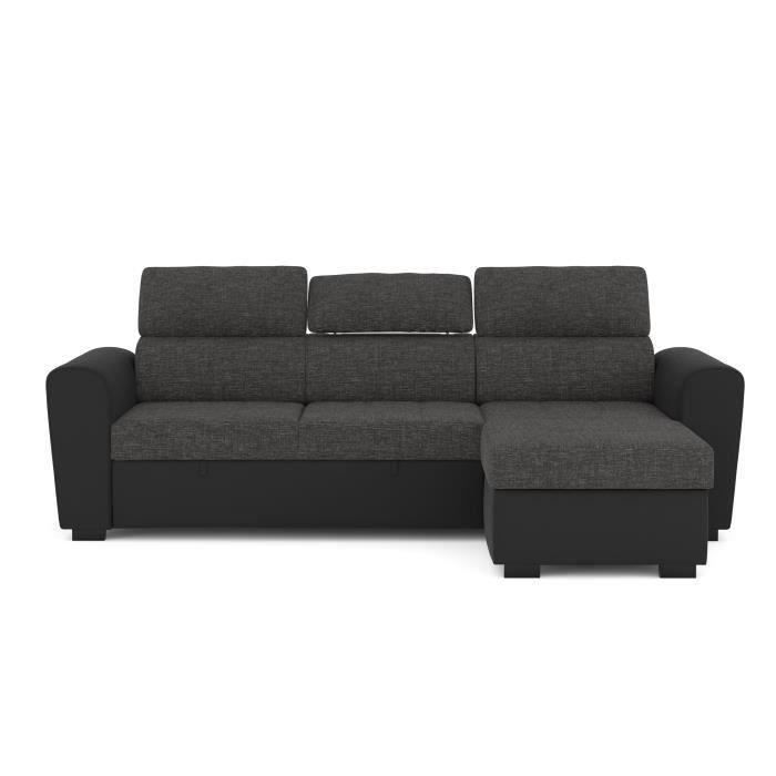 Aquila Canape D Angle Reversible Convertible Avec Coffre Tetiere Tissu Gris Et Noir L 250 X P 161 X H 96 Cm Achat Vente Canape Sofa Divan Soldes Sur Cdiscount Des Le 20 Janvier Cdiscount