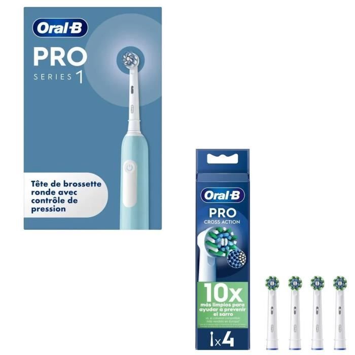 Brosse à dent électrique ORAL-B Pro 1 Caribbean Blue Sensitive Clean + ORAL-B Brossettes Cross Action x4