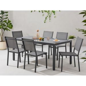 Ensemble table et chaise de jardin Ensemble repas de jardin : Table 160 cm + 6 chaises - Structure en aluminium - Gris anthracite