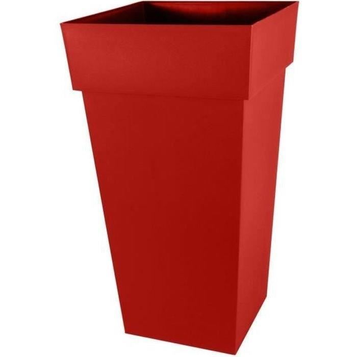 EDA Pot de fleurs XXL Toscane - Carré - 43,3 x 43,3 x H 80 cm - 98 L - Rouge rubis