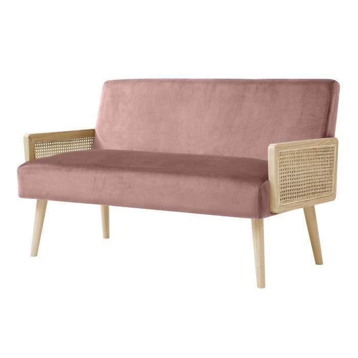 Archi Banquette 2 Places Cannage Finition Nid D Abeille Velours Rose Poudre L 123 X P 72 X H 75 Cm Cdiscount Maison