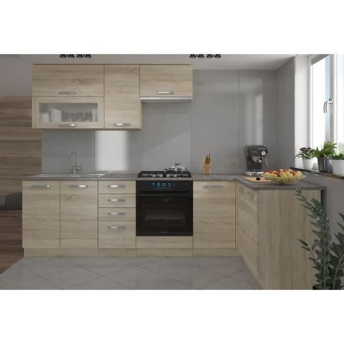 LASSEN Cuisine complète d'angle 240x165 cm avec plan de travail - Angle réversible - Décor chêne son