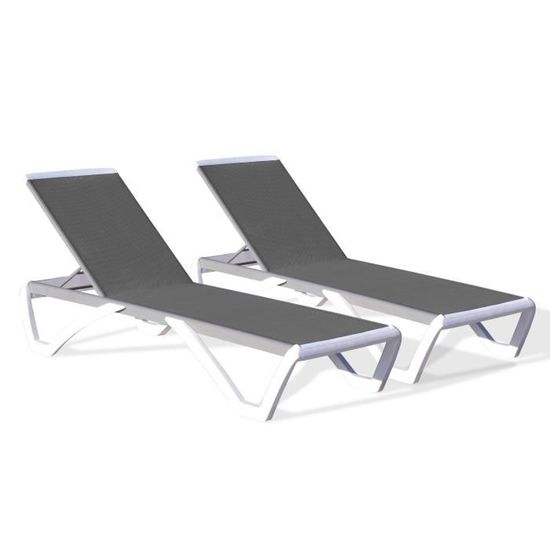 DCB GARDEN Lot de 2 chaises longues PVC et aluminium et textilène Riga