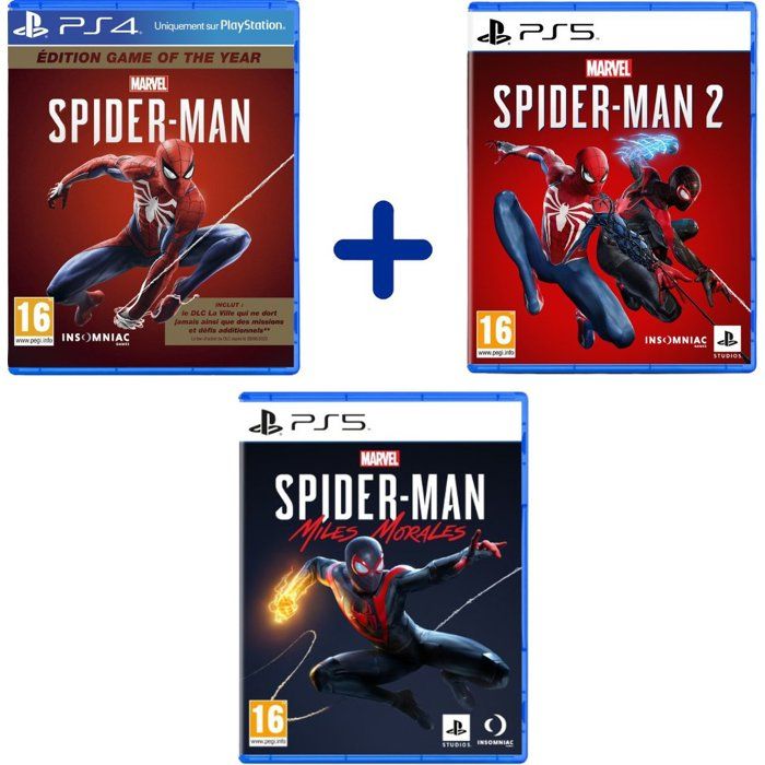 Pack Marvels Spider-Man : Spider-Man Game Of The Year - Jeu PS4 + Spider-Man : Miles Morales - Jeu PS5 + Spider-Man 2 - Jeu PS5