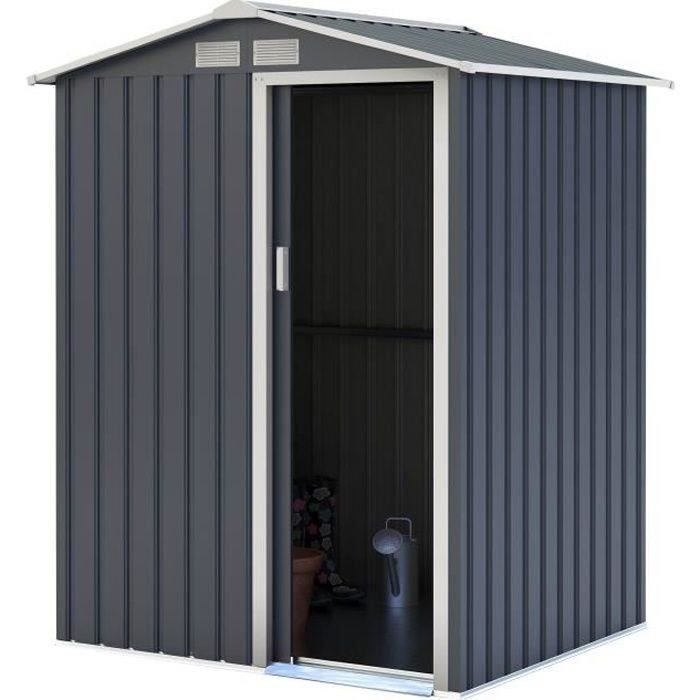 Abri de jardin en métal 1,63 m² - Kit d'ancrage inclus - Gris anthracite