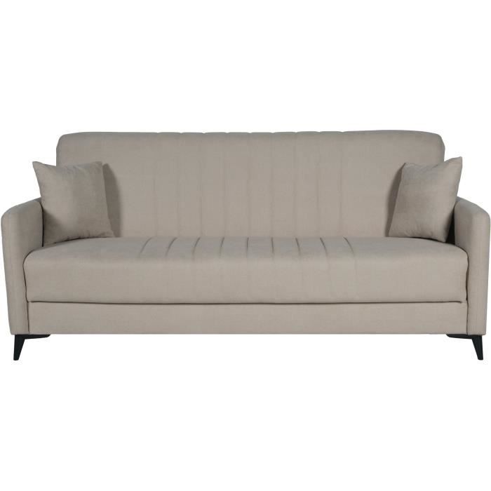 Canapé convertible 3 places ENZO Tissu 2 coussins Coffre de rangement 211 x 92 x 98 cm