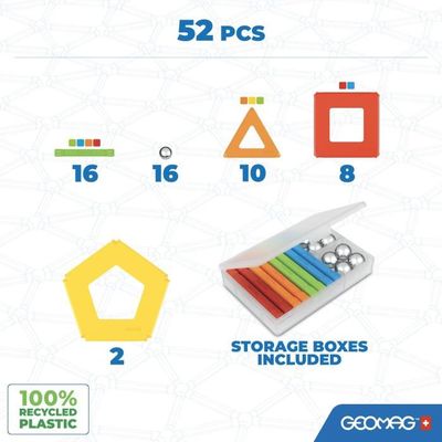 Geomag Supercolor 52 Pièces | Blocs Magnétiques 100% Plastique Recyclé