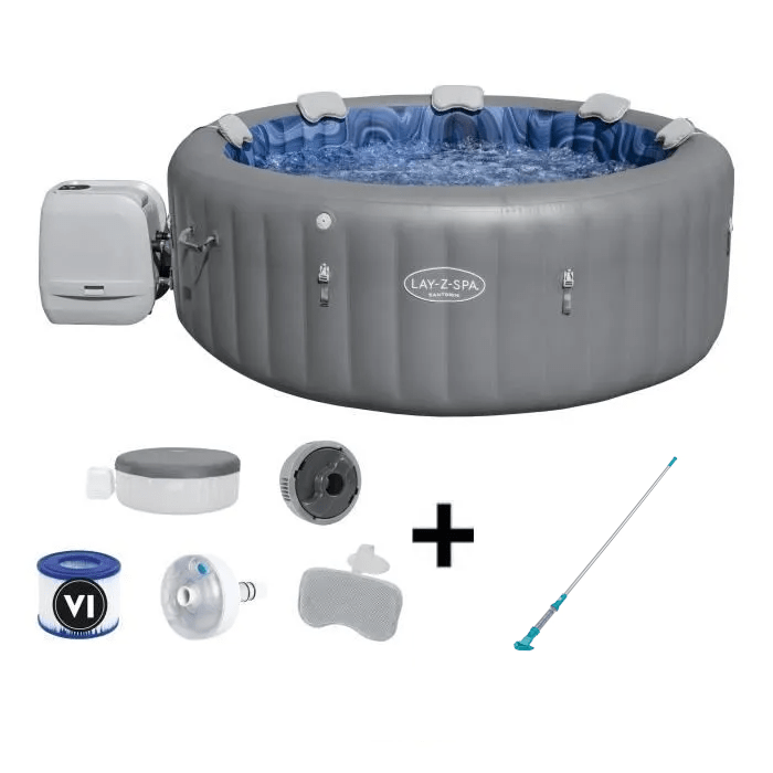 Spa gonflable BESTWAY - Lay-Z-Spa Santorini - 5 à 7 places -Rond + Aspirateur électrique rechargeable Aquasurge™