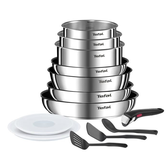 tefal ingenio batterie de cuisine 13 pcs, induction, acier inoxydable, revêtement antiadhésif durable, emotion on l897ds04