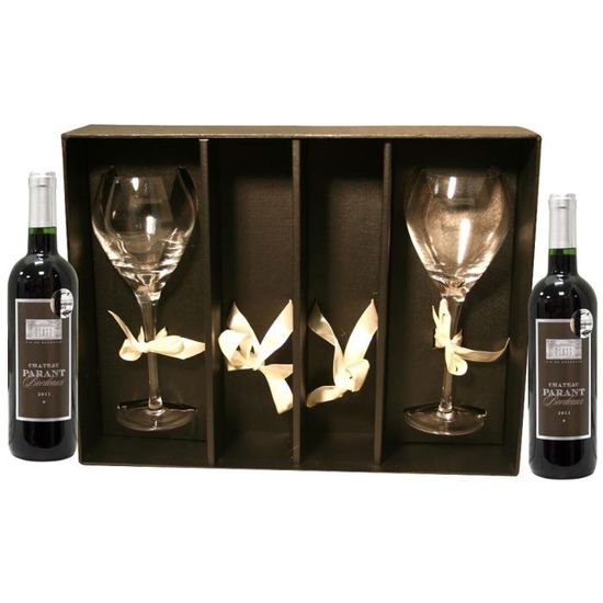 Coffret Cadeau Bois Avec Thermomètre émail Et 2 Verres Motif Raisin - Neuf - France