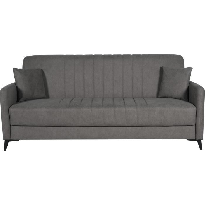 Canapé convertible 3 places ENZO Tissu 2 coussins Coffre de rangement 211 x 92 x 98 cm - vue 3
