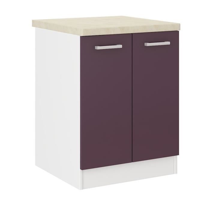 Meuble bas cuisine pour four encastrable + tiroir aubergine laqué L 60 x H  72 cm ( Partie haut non couvert )