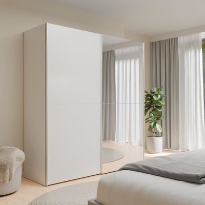 Armoire Chambre Adulte 2 Portes Coulissantes Bois Noir Et Artisan Avec Miroir Zafa 200 Cm 78661121
