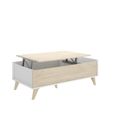 Ensemble meuble TV table basse buffet NESS - Mélaminé - Style scandinave - Chêne et blanc-3