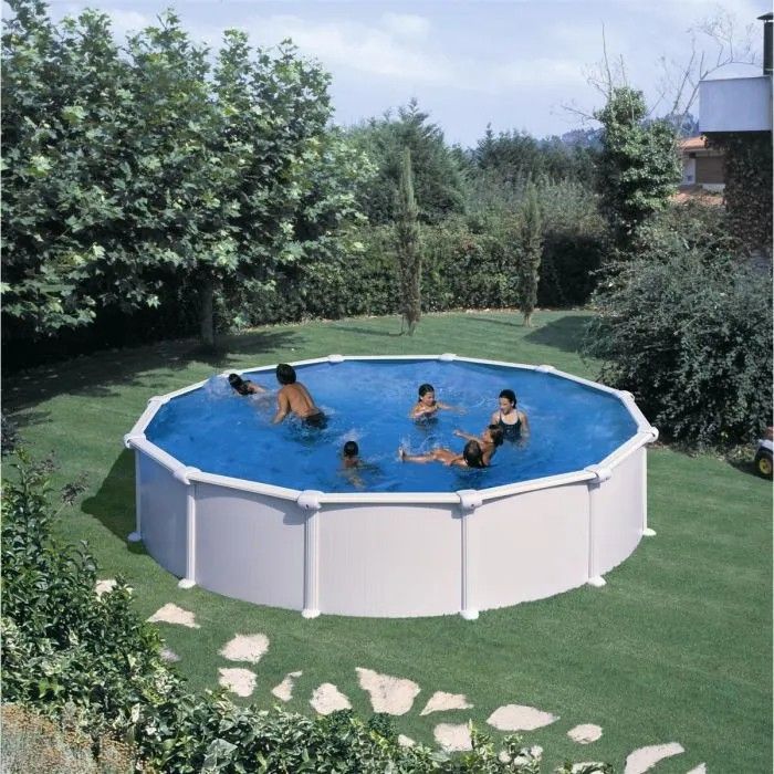 GRE - Piscine ronde acier Ø3,70m x H: 1,32m -Filtration à sable et ...