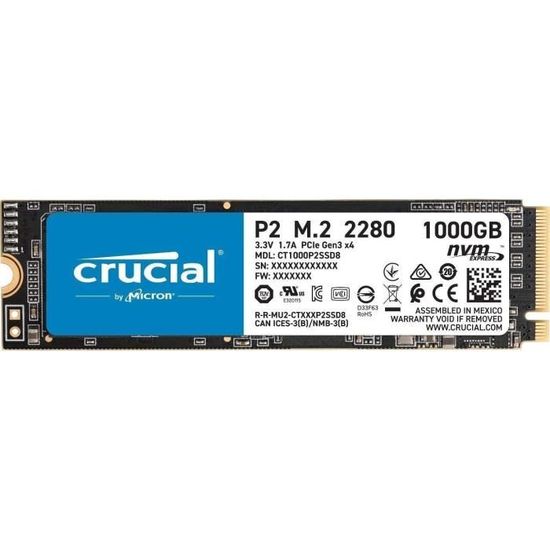 CRUCIAL - SSD Interne - P2 - 1To - M.2 Nvme (CT1000P2SSD8)
