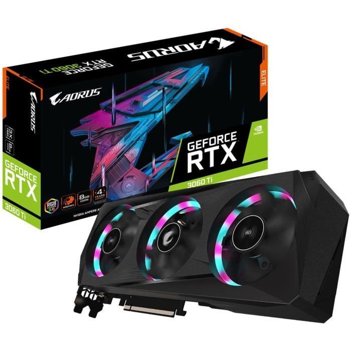 GIGABYTE Aorus – Carte Graphique RTX3060 Ti ELITE – 8Go GDDR6 – PCIe 4.0 – 2xHDMI