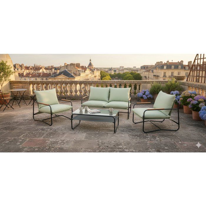 Salon bas de jardin - Aluminium - Proloisirs - 4 personnes - Graphite - Coussins inclus - XERES SET