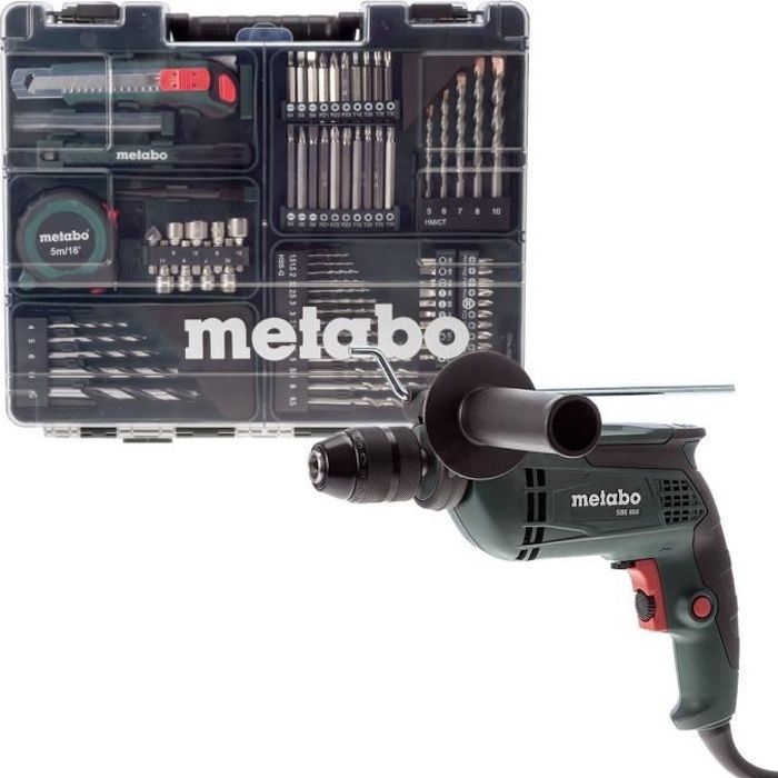 Perceuse à percussion Metabo SBE-650 650W + Set Atelier mobile 80 accessoires